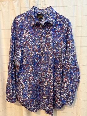 Daniel Cremieux Blue Paisley Button-Down Shirt with Brown Accents